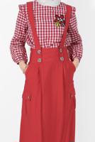 Tesettür giyim KIRMIZI ALVİNA CEP DETAYLI DÜĞMELİ SALOPET 4478