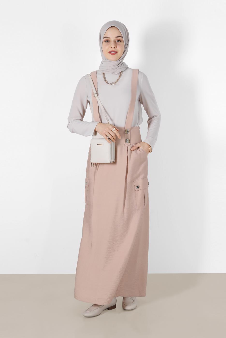Tesettür giyim PUDRA ALVİNA CEP DETAYLI DÜĞMELİ SALOPET 4478