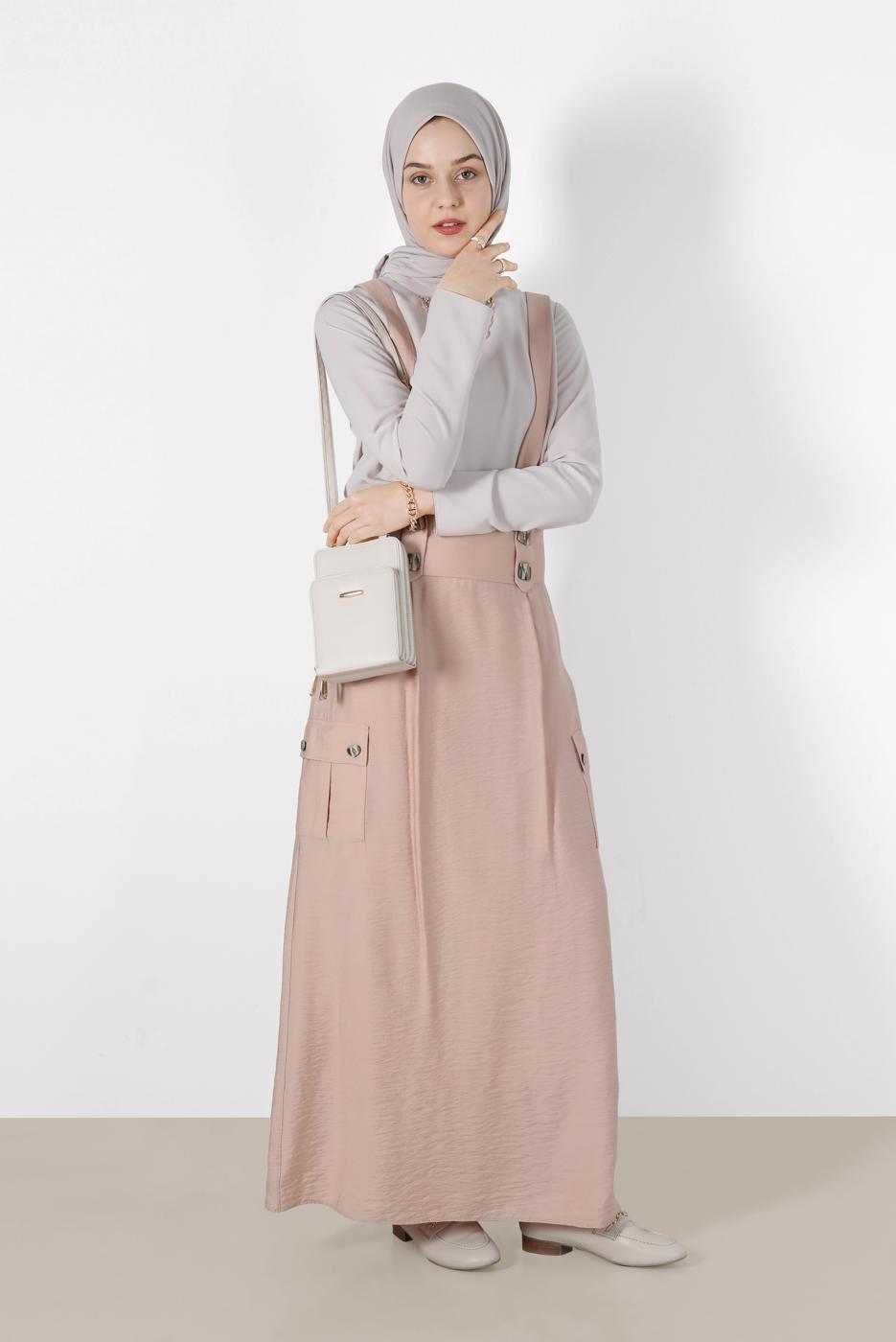 Tesettür giyim PUDRA ALVİNA CEP DETAYLI DÜĞMELİ SALOPET 4478