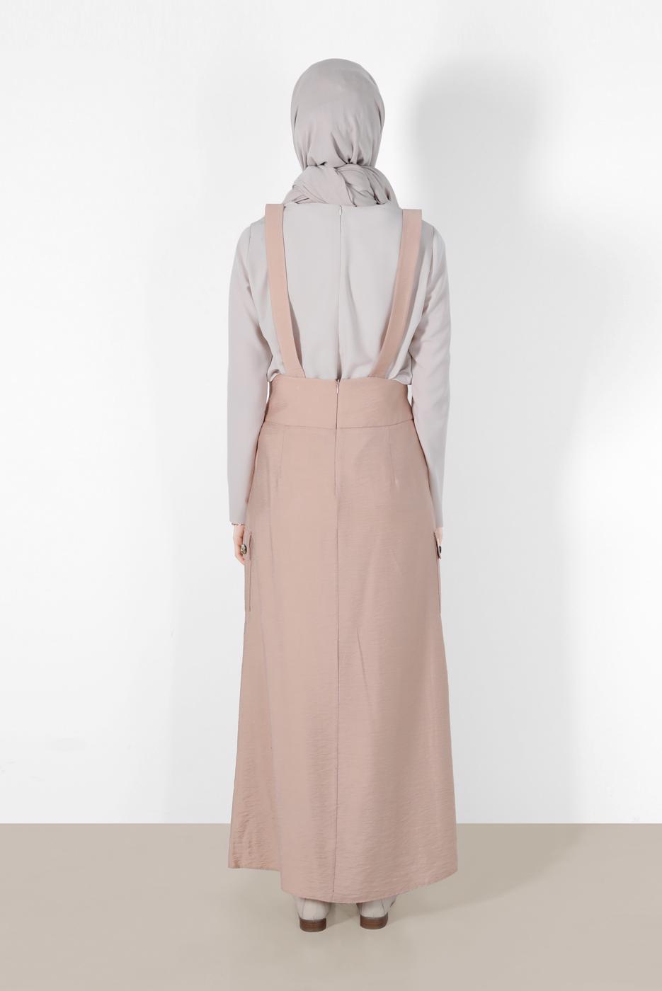 Tesettür giyim PUDRA ALVİNA CEP DETAYLI DÜĞMELİ SALOPET 4478