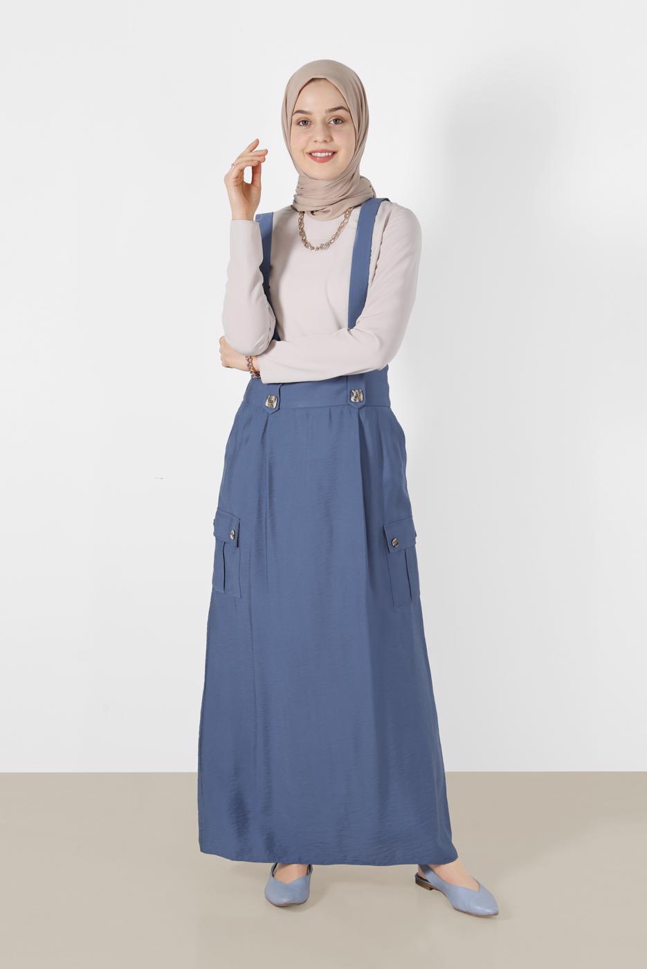 Tesettür giyim LACİVERT ALVİNA CEP DETAYLI DÜĞMELİ SALOPET 4478