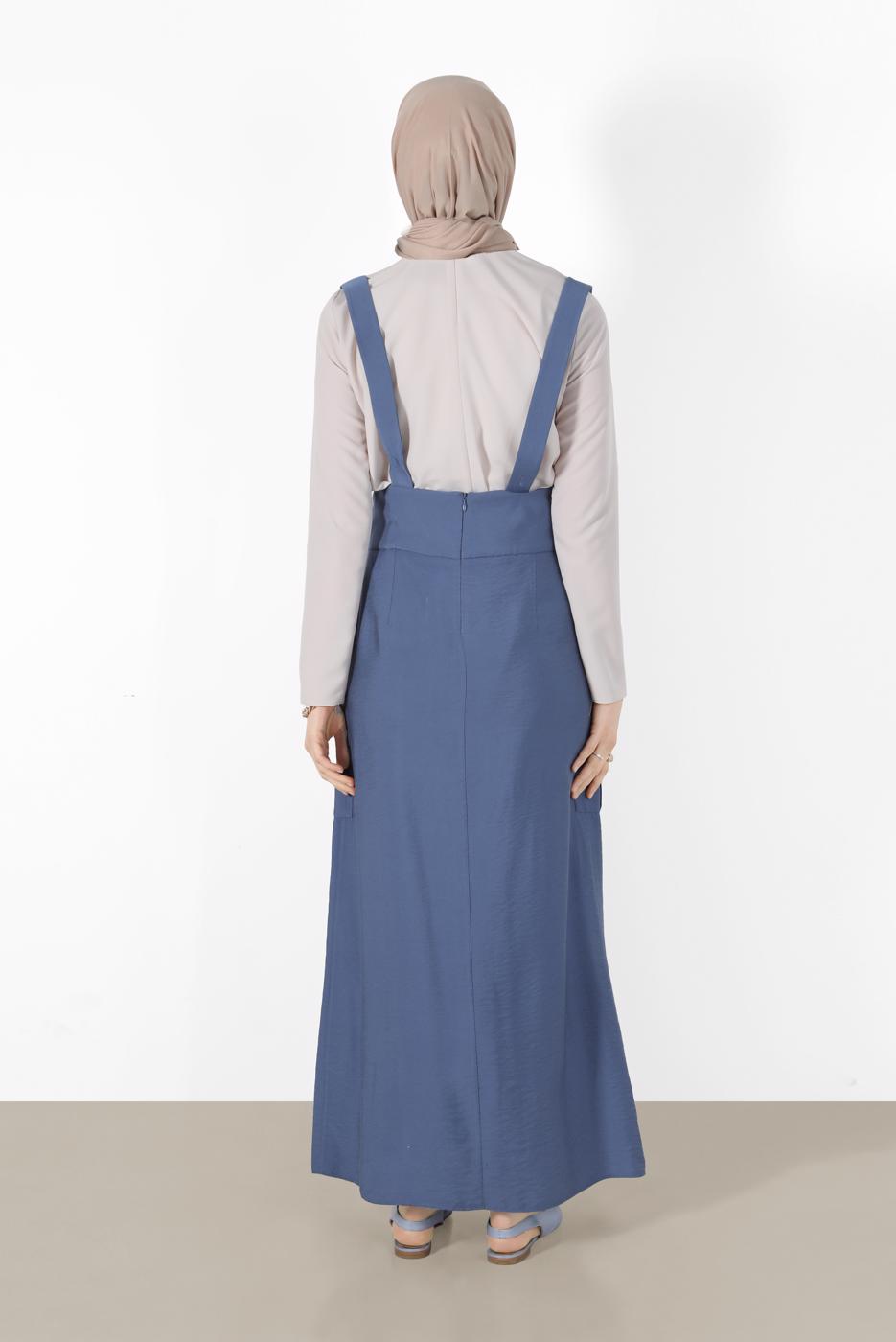 Tesettür giyim LACİVERT ALVİNA CEP DETAYLI DÜĞMELİ SALOPET 4478