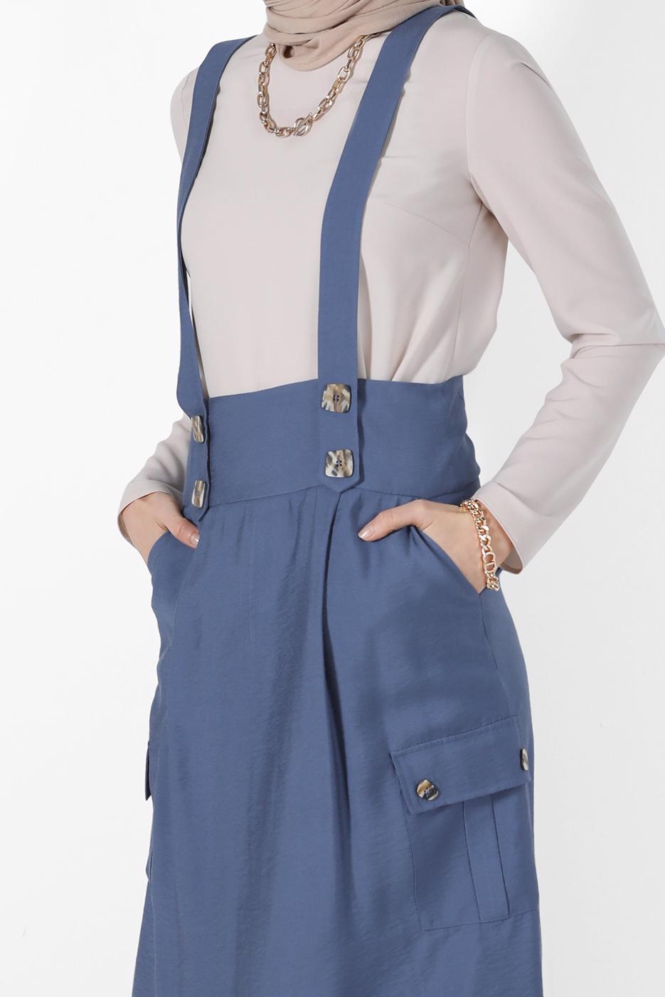 Tesettür giyim LACİVERT ALVİNA CEP DETAYLI DÜĞMELİ SALOPET 4478