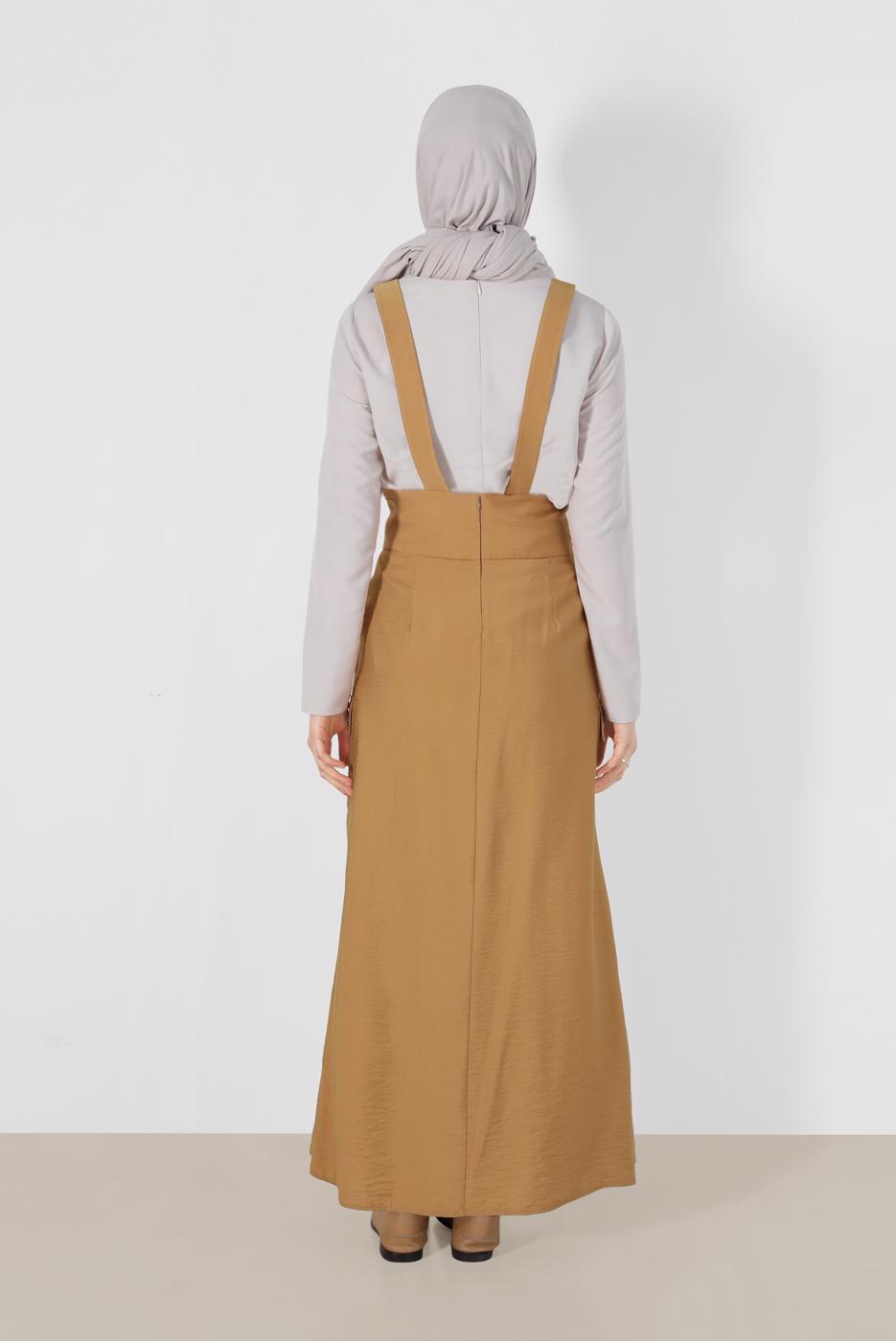 Tesettür giyim TABA ALVİNA CEP DETAYLI DÜĞMELİ SALOPET 4478