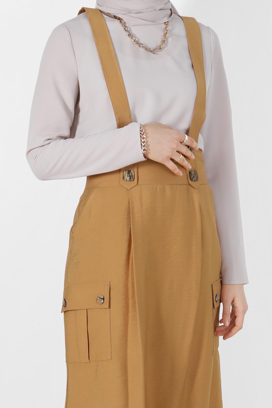 Tesettür giyim TABA ALVİNA CEP DETAYLI DÜĞMELİ SALOPET 4478