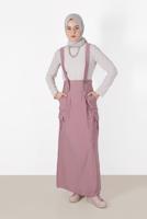 Tesettür giyim PEMBE ALVİNA CEP DETAYLI DÜĞMELİ SALOPET 4478