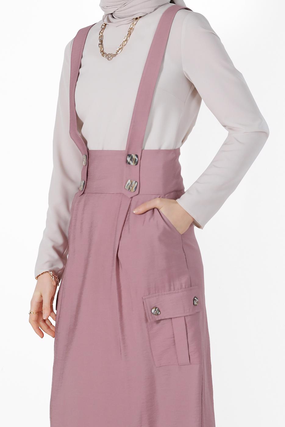 Tesettür giyim PEMBE ALVİNA CEP DETAYLI DÜĞMELİ SALOPET 4478