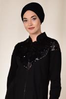 Tesettür giyim SİYAH ALVİNA PUL PAYETLİ 2&prime;Lİ PANTOLONLU TAKIM 4071