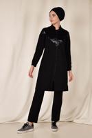 Tesettür giyim SİYAH ALVİNA PUL PAYETLİ 2&prime;Lİ PANTOLONLU TAKIM 4071