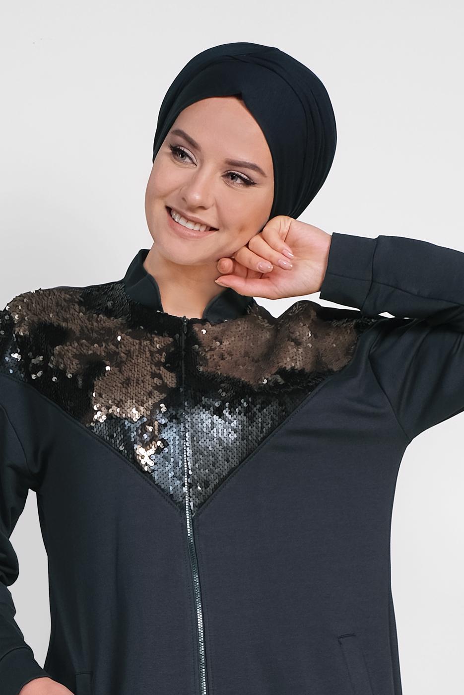 Tesettür giyim LACİVERT ALVİNA PUL PAYETLİ 2&prime;Lİ PANTOLONLU TAKIM 4071