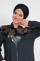 Tesettür giyim LACİVERT ALVİNA PUL PAYETLİ 2&prime;Lİ PANTOLONLU TAKIM 4071