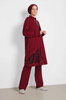 Tesettür giyim BORDO ALVİNA PUL PAYET İŞLEMELİ 2&prime;Lİ PANTOLONLU TAKIM 4276