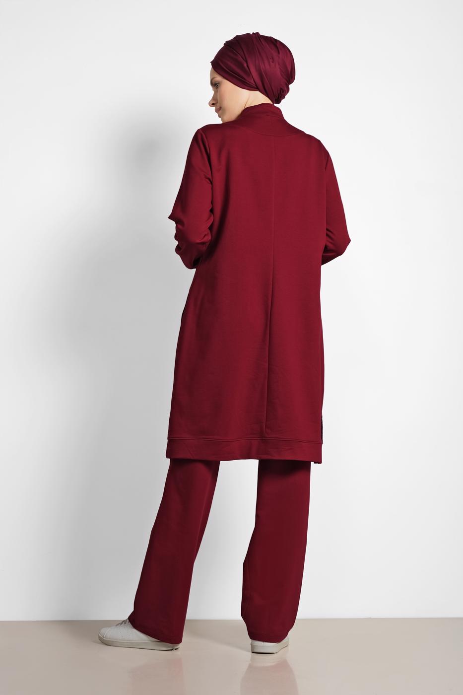 Tesettür giyim BORDO ALVİNA PUL PAYET İŞLEMELİ 2&prime;Lİ PANTOLONLU TAKIM 4276