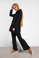 Tesettür giyim SİYAH ALVİNA YAKA KISMI BÜZGÜLÜ 2&prime;Lİ PANTOLONLU TAKIM 4325