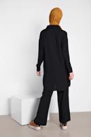 Tesettür giyim SİYAH ALVİNA YAKA KISMI BÜZGÜLÜ 2&prime;Lİ PANTOLONLU TAKIM 4325