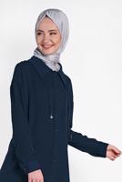 Tesettür giyim LACİVERT ALVİNA YAKA KISMI BÜZGÜLÜ 2&prime;Lİ PANTOLONLU TAKIM 4325