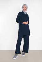 Tesettür giyim LACİVERT ALVİNA YAKA KISMI BÜZGÜLÜ 2&prime;Lİ PANTOLONLU TAKIM 4325