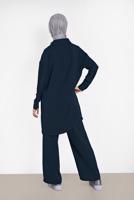 Tesettür giyim LACİVERT ALVİNA YAKA KISMI BÜZGÜLÜ 2&prime;Lİ PANTOLONLU TAKIM 4325