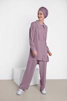 Tesettür giyim MÜRDÜM ALVİNA YAKA KISMI BÜZGÜLÜ 2&prime;Lİ PANTOLONLU TAKIM 4325