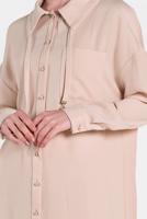 Tesettür giyim BEJ ALVİNA YAKA KISMI BÜZGÜLÜ 2&prime;Lİ PANTOLONLU TAKIM 4325