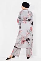 Tesettür giyim GRİ ÇİÇEK DESENLİ İKİLİ PANTOLONLU TAKIM 4923	