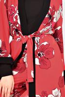 Tesettür giyim KIRMIZI ÇİÇEK DESENLİ İKİLİ PANTOLONLU TAKIM 4923	