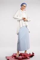 Vêtements hijab CRÈME TUNIQUE À COL NOUÉE 3496