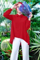 Vêtements hijab ROUGE TUNIQUE À COL NOUÉE 3496