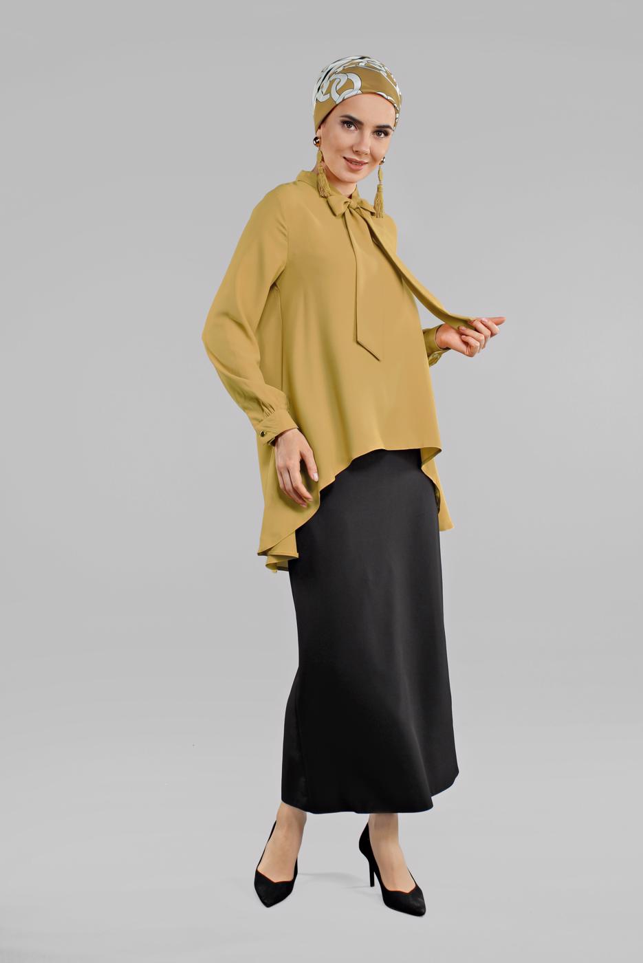 Hijab clothing YELLOW TIE-NECK TOP 3496 