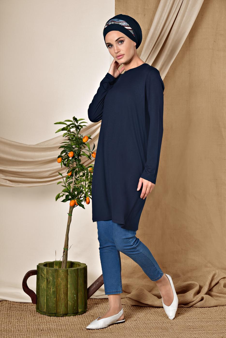 Tesettür giyim LACİVERT ALVİNA ÖRME VİSKON TUNİK 4037 