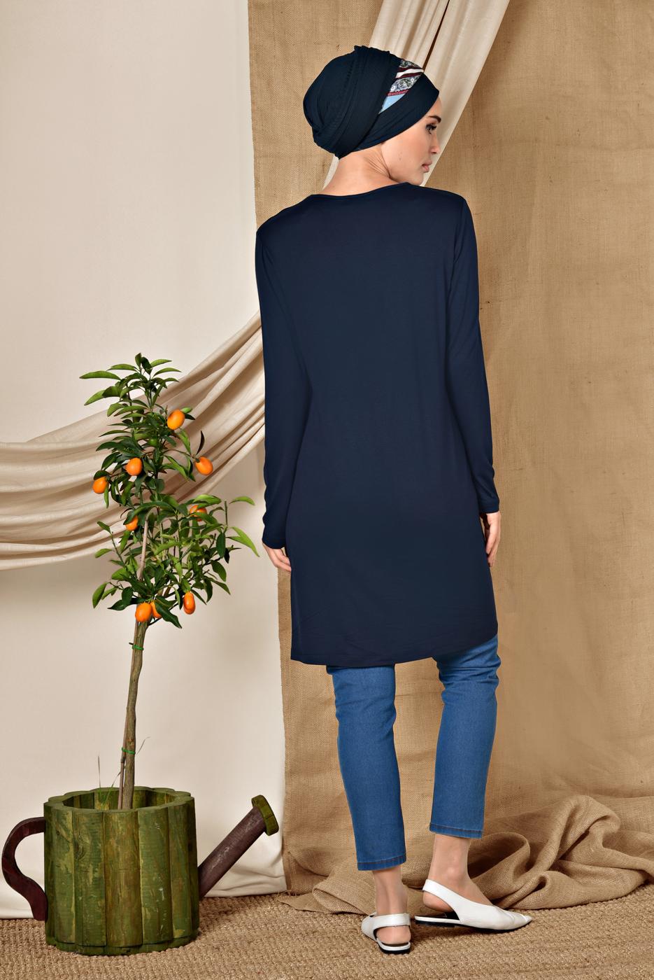 Tesettür giyim LACİVERT ALVİNA ÖRME VİSKON TUNİK 4037 