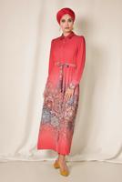 Tesettür giyim MERCAN ALVİNA BEL KISMI BÜZGÜ BAĞCIKLI TUNİK 4049