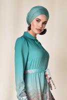 Tesettür giyim MAVİ ALVİNA BEL KISMI BÜZGÜ BAĞCIKLI TUNİK 4049