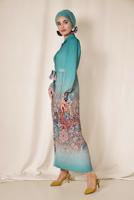 Tesettür giyim MAVİ ALVİNA BEL KISMI BÜZGÜ BAĞCIKLI TUNİK 4049