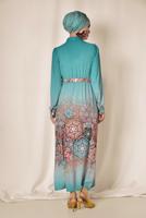 Tesettür giyim MAVİ ALVİNA BEL KISMI BÜZGÜ BAĞCIKLI TUNİK 4049