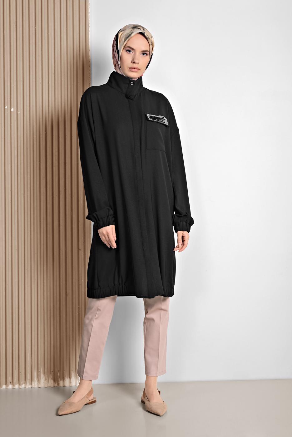 Tesettür giyim SİYAH ALVİNA CEP DETAYLI TUNİK 4053