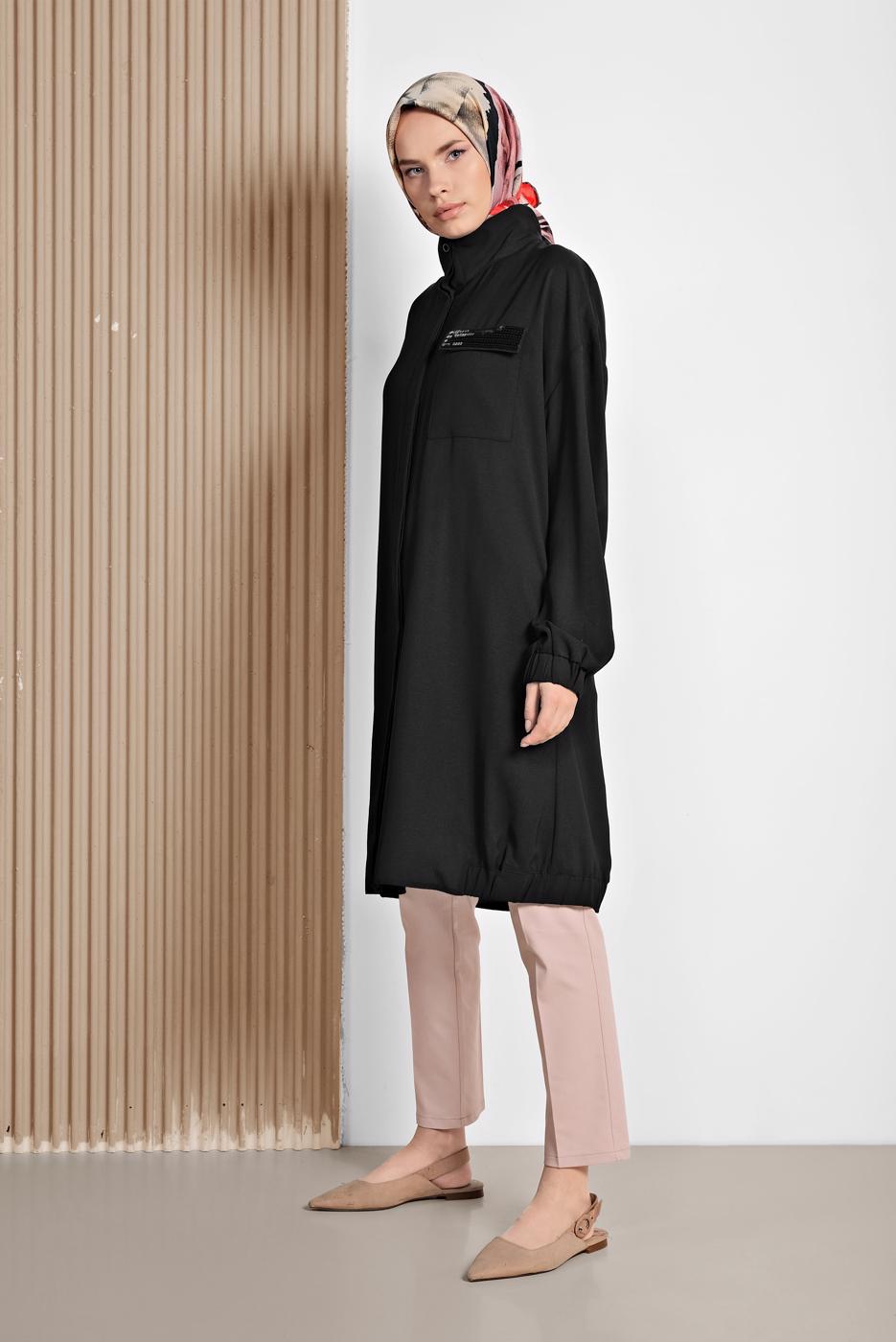 Tesettür giyim SİYAH ALVİNA CEP DETAYLI TUNİK 4053