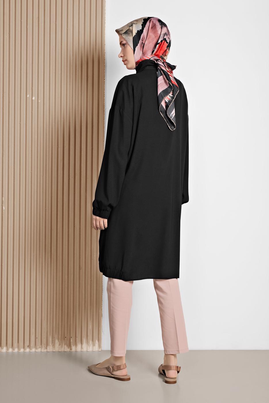 Tesettür giyim SİYAH ALVİNA CEP DETAYLI TUNİK 4053