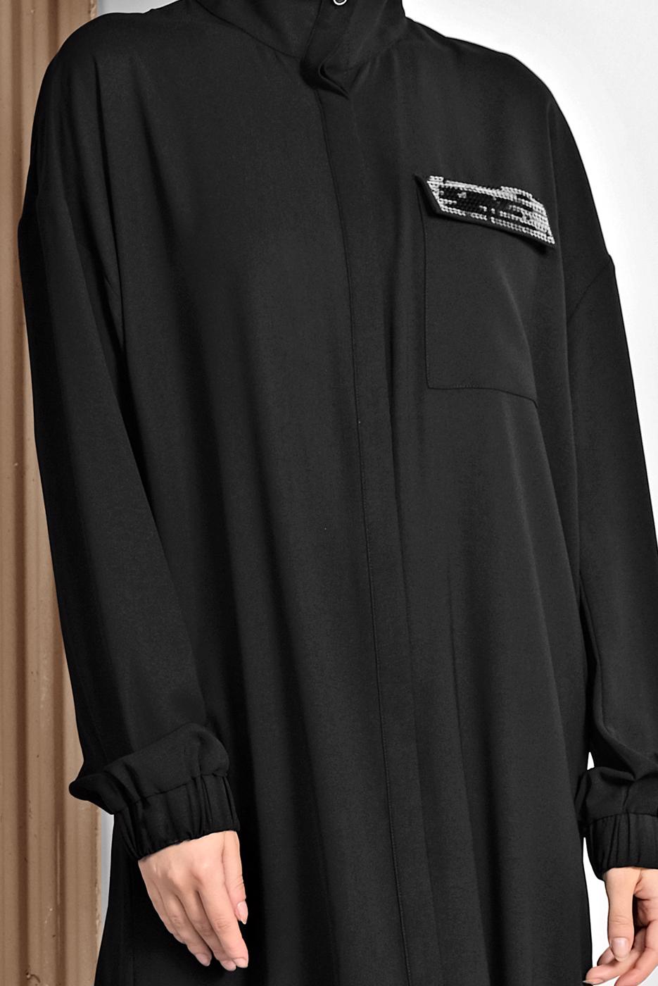 Tesettür giyim SİYAH ALVİNA CEP DETAYLI TUNİK 4053