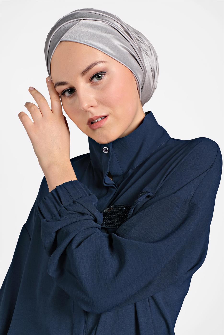 Tesettür giyim LACİVERT ALVİNA CEP DETAYLI TUNİK 4053
