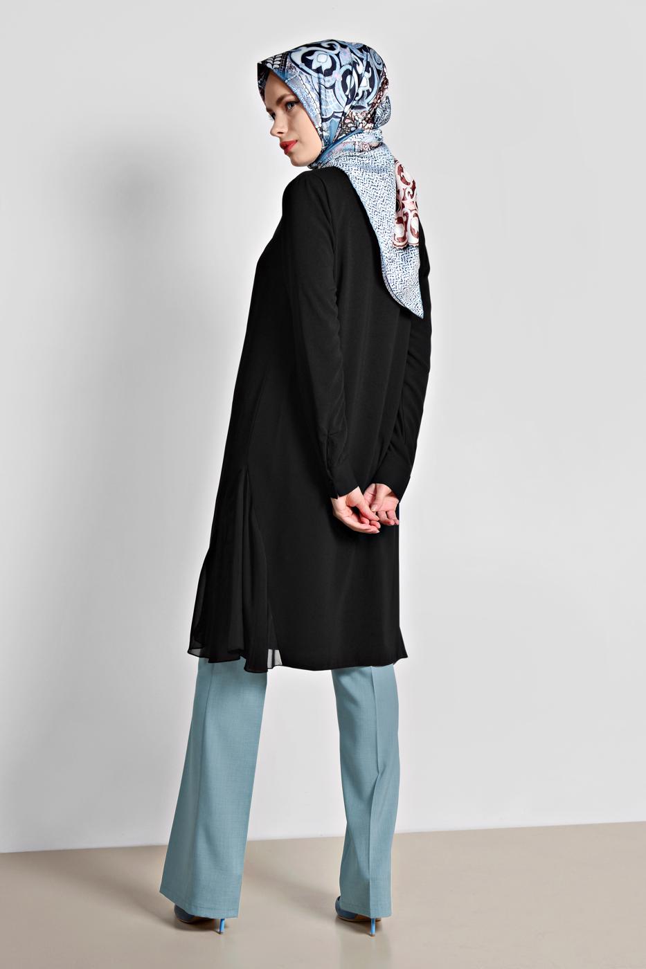 Tesettür giyim SİYAH ALVİNA YANLARI TÜL DETAYLI TUNİK 4060