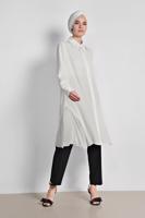 Tesettür giyim KREM ALVİNA YANLARI TÜL DETAYLI TUNİK 4060