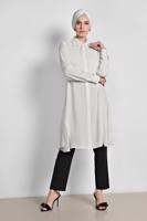 Tesettür giyim KREM ALVİNA YANLARI TÜL DETAYLI TUNİK 4060