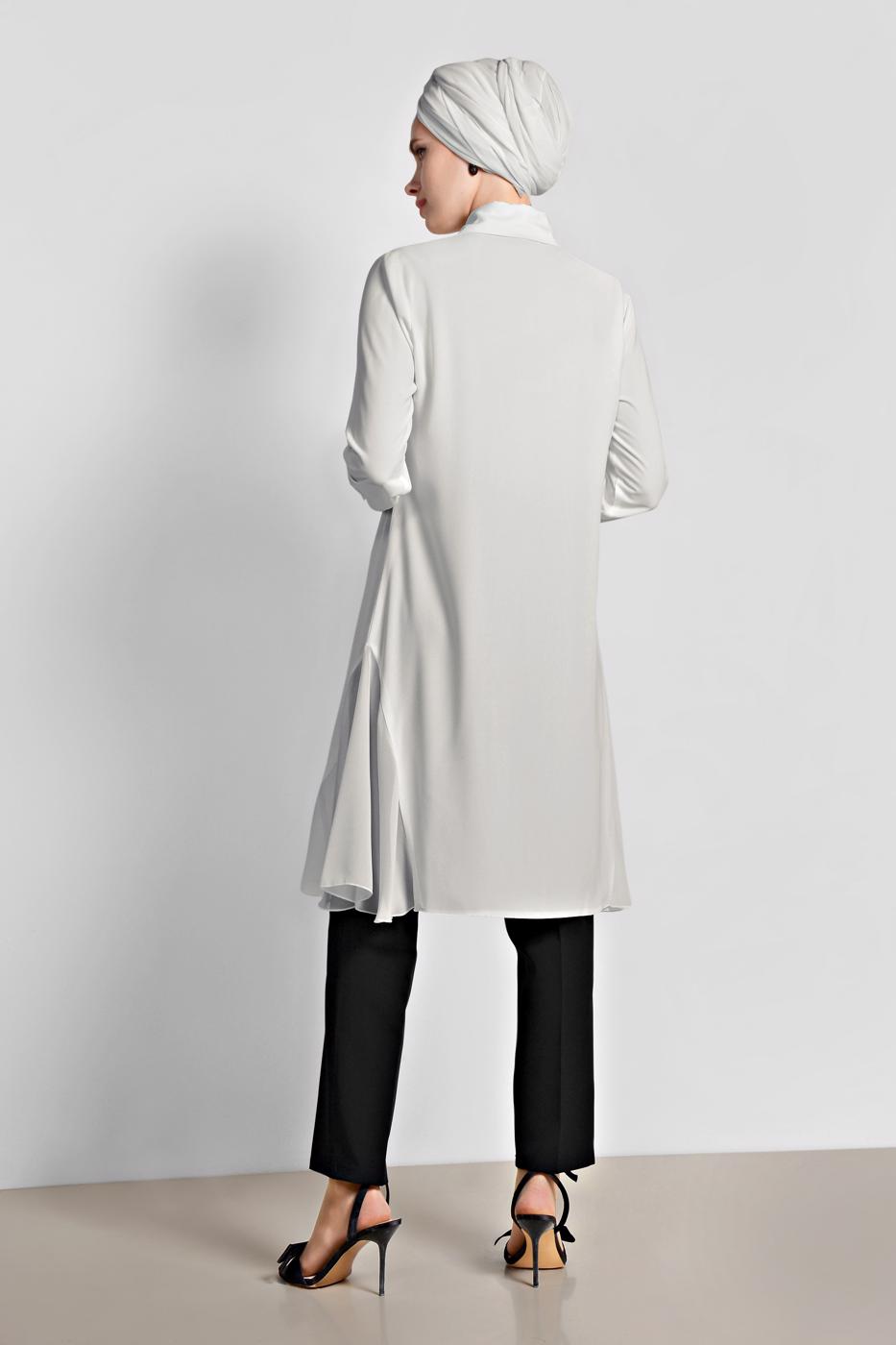 Tesettür giyim KREM ALVİNA YANLARI TÜL DETAYLI TUNİK 4060