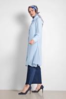 Tesettür giyim MAVİ ALVİNA YANLARI TÜL DETAYLI TUNİK 4060