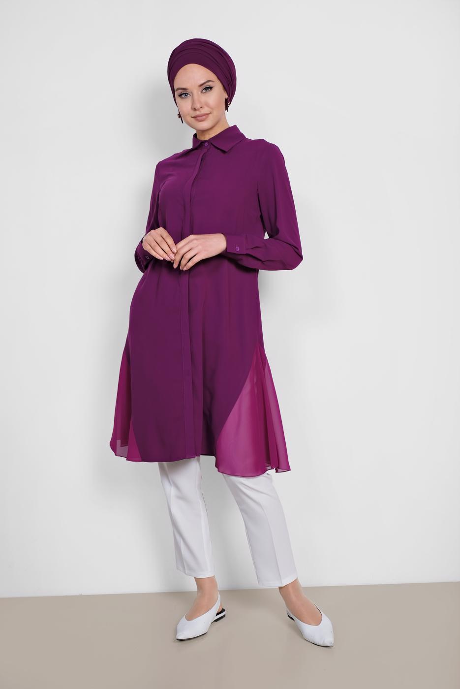 Tesettür giyim MOR ALVİNA YANLARI TÜL DETAYLI TUNİK 4060