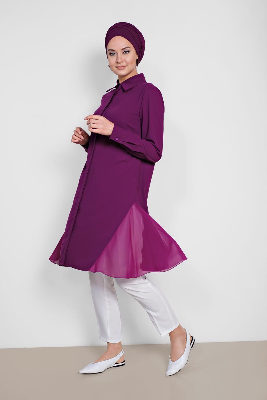 Tesettür giyim MOR ALVİNA YANLARI TÜL DETAYLI TUNİK 4060