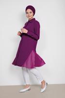 Tesettür giyim MOR ALVİNA YANLARI TÜL DETAYLI TUNİK 4060