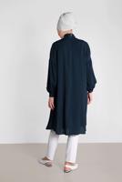 Tesettür giyim LACİVERT ALVİNA YAKASI BAĞLAMALI SALAŞ TUNİK 4111