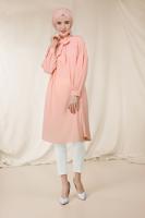 Tesettür giyim PUDRA ALVİNA YAKASI BAĞLAMALI SALAŞ TUNİK 4111